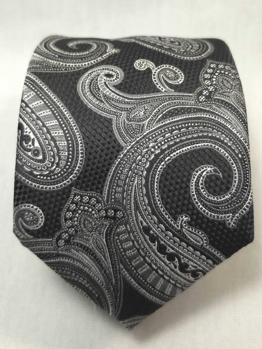 Men's Black Tie with Silver Paisley - Classic Formal Accessory